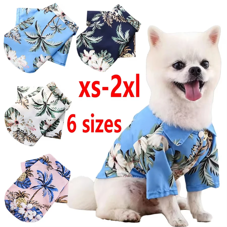 6 Größen Hawaiianische Strand-Print Haustierkleidung, Atmungsaktive Sommer-Westenhemden für kleine bis mittelgroße Hunde und Katzen, 4 Farben Lässiges Haustier-Outfit