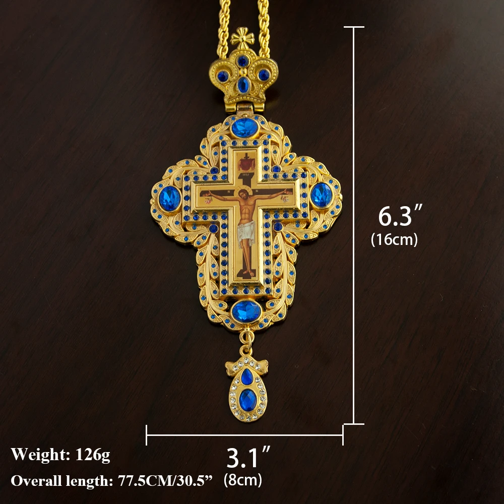 HTISOK Orthodoxes Kreuz-Anhänger, vergoldeter Jesus-Anhänger aus Zinklegierung, Priester-Brustkreuz, Kreuzanhänger – Detail 2