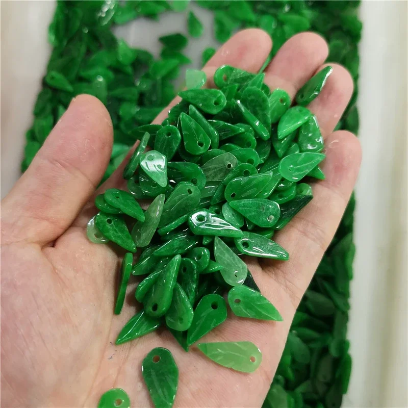 

10PC Green Jade 10mm Leaf Bead Fashion Accessories DIY Bangle Charm Jewellery Hand-Carved Luck Amulet Gifts