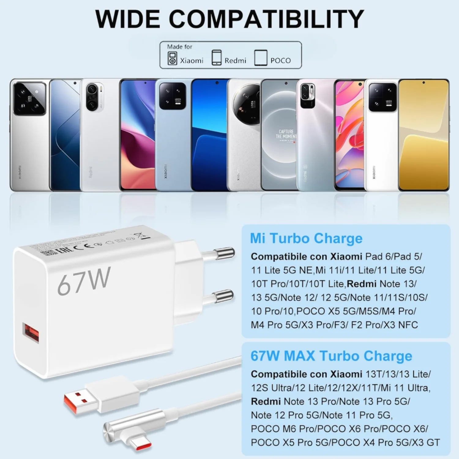 67W Fast Wall Charger 6A Type C USB Cable for Xiaomi 11 12 Lite 13T 14 Ultra Redmi Note 11T 12T 13 POCO X3 X4 X5 X6 F4 F5 M6 Pro