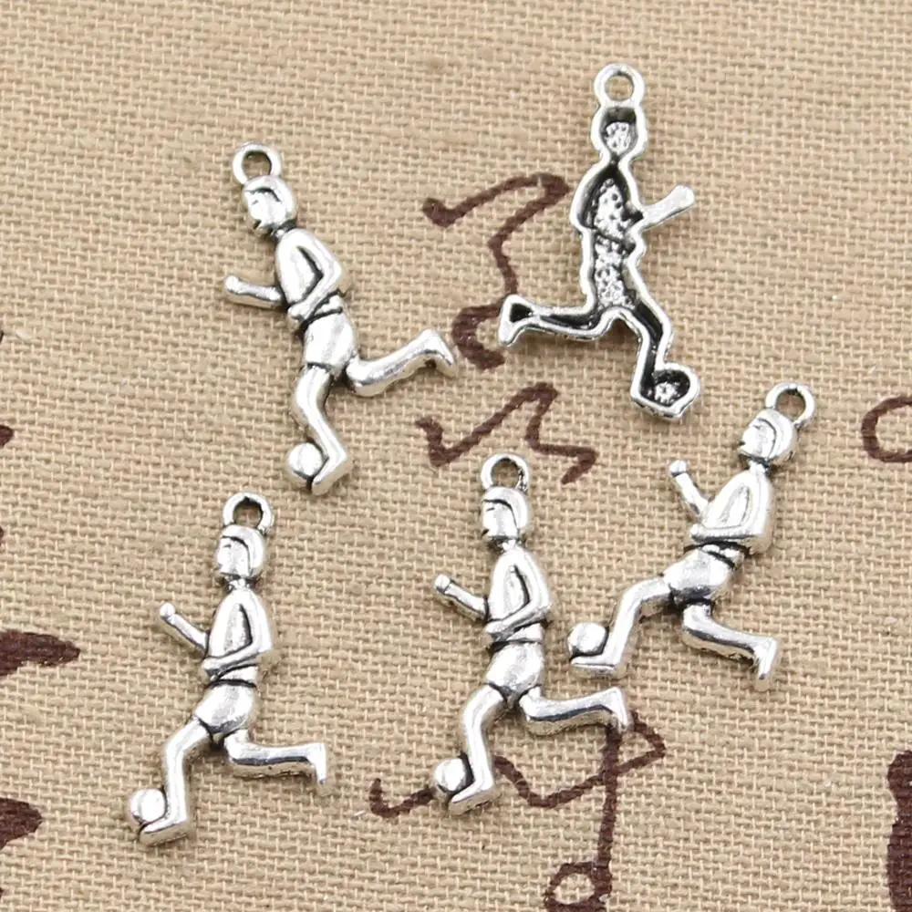 50pcs Charms Football Soccer Player 23x13mm Antique Silver Color Pendants Making DIY Handmade Tibetan Silver Color Jewelry