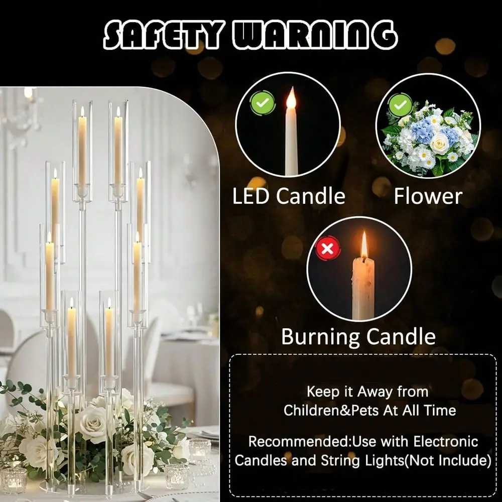 1PC 38.5in Tall Arcylic Candlesticks Holder Wedding Centerpieces For Tables ,8Arm Clear Candelabra Candle Holder For Wedding, T view 6