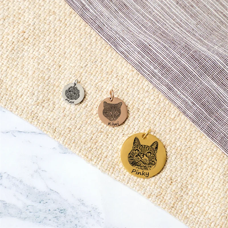 مخصص الفولاذ المقاوم للصدأ الحيوانات الأليفة صور قلادة جولة محفورة مجوهرات للكلاب مخصص الحيوانات الأليفة قلادة يمكن تعليقها على طوق أو سلسلة الكلب