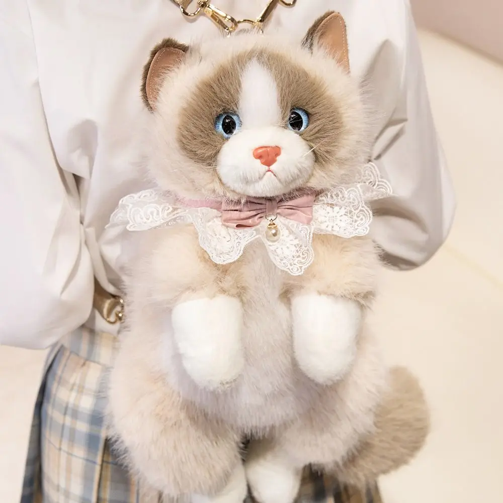 Super Realistic Simulated Puppet Cat Backpack Stuffed Animals Cute Cat School Bags Cartoon Travel Storage Animals Bag