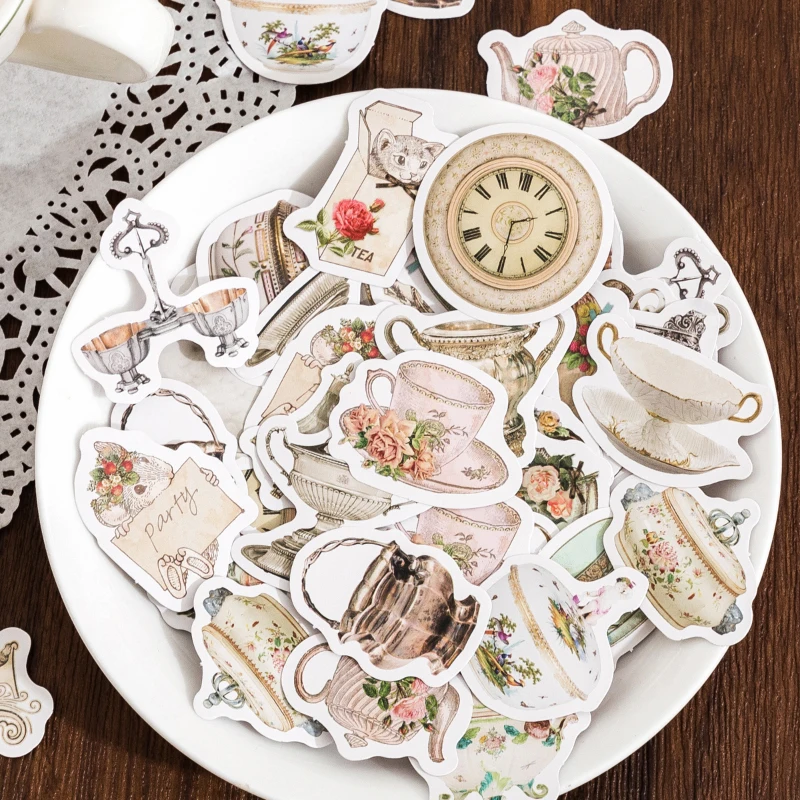 46 Sheets Per Box Afternoon Tea Dessert Stickers Handmade Stickers Diy Decorative Stickers Magazine Collage