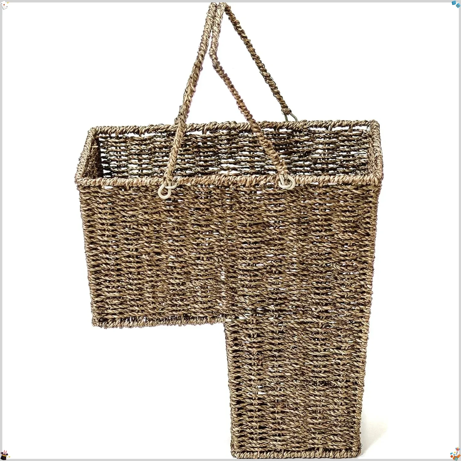 

15-дюймовая натуральная плетеная корзина для хранения лестницы с ручками, домашняя организация для родителей, решение для игрушек в гостиной, ванной комнате