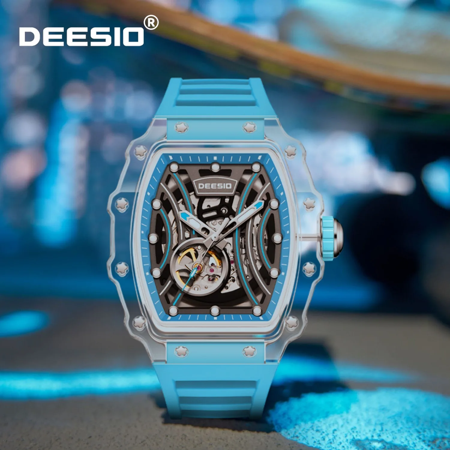 

Deesio Luxury Men's Automatic Mechanical Watch: Night Light, Transparent Wine Barrel Case, Sapphire Glass, Waterproof, Durable