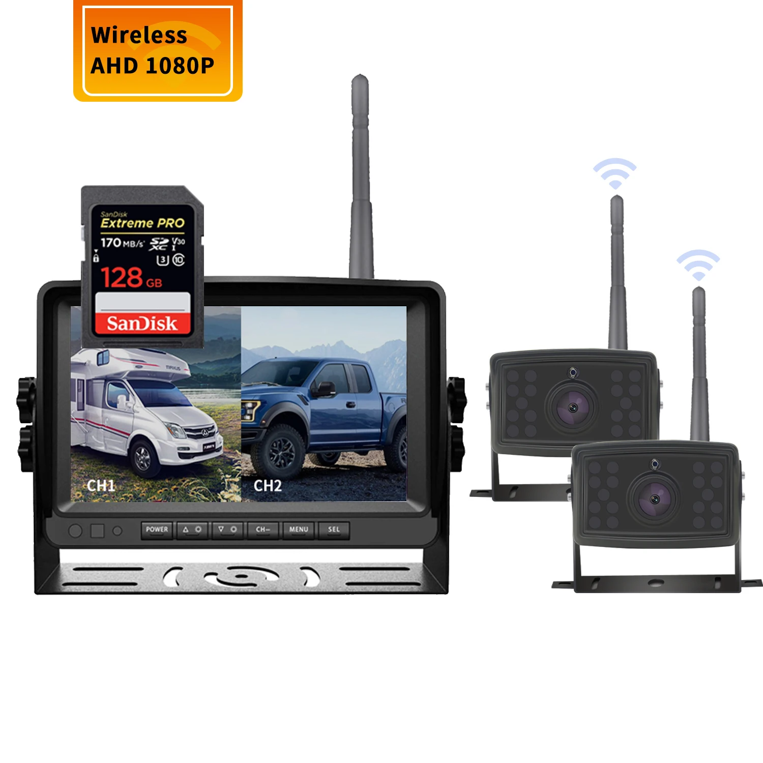 9-Inch AHD1080P DVR with 2-Year Warranty Digital Wireless Backup Camera System for Vans & Trucks Various Vehicle Reverse Aid