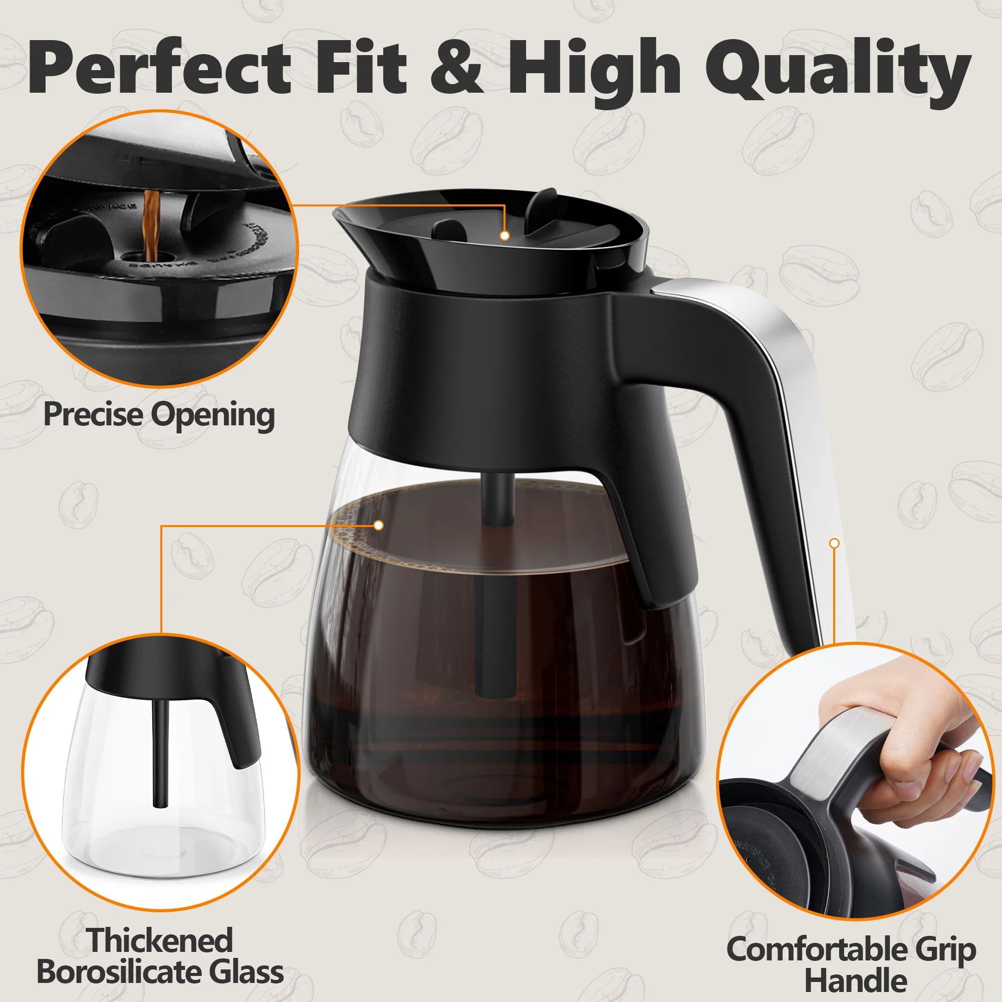 Replacement Glass For Ninja Coffee Maker  jug replacement With Handle Drip Proof Spout jug Coffee Maker Spare，Dishwasher Safe