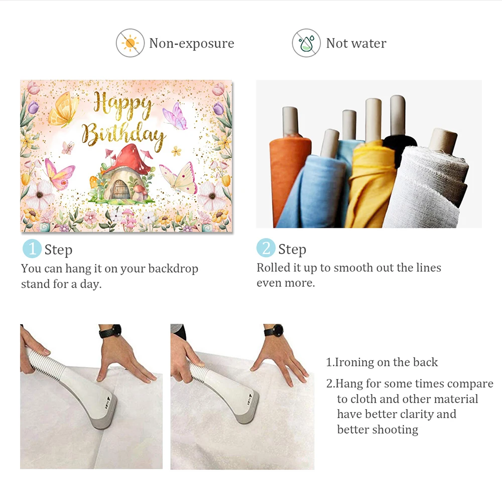 Flowers Fairy Mushroom House Elf Butterfly Fairy Tale Background Girl 1st Birthday Party Decoration Banner Baby Shower PhotoProp
