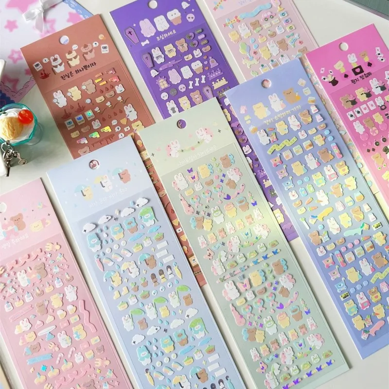 

Корейские листы наклеек, милый мультяшный дизайн медведя для DIY фотокарточек, журнал, милые INS, модные декоративные наклейки для скрапбукинга