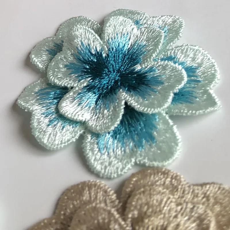 10Pcs Small Flower 3D Patches 6*6CM  Embroidery Applique Sewing On Cap Dress Clothing Diy Blue Grey Pink Lace Patch Accessory