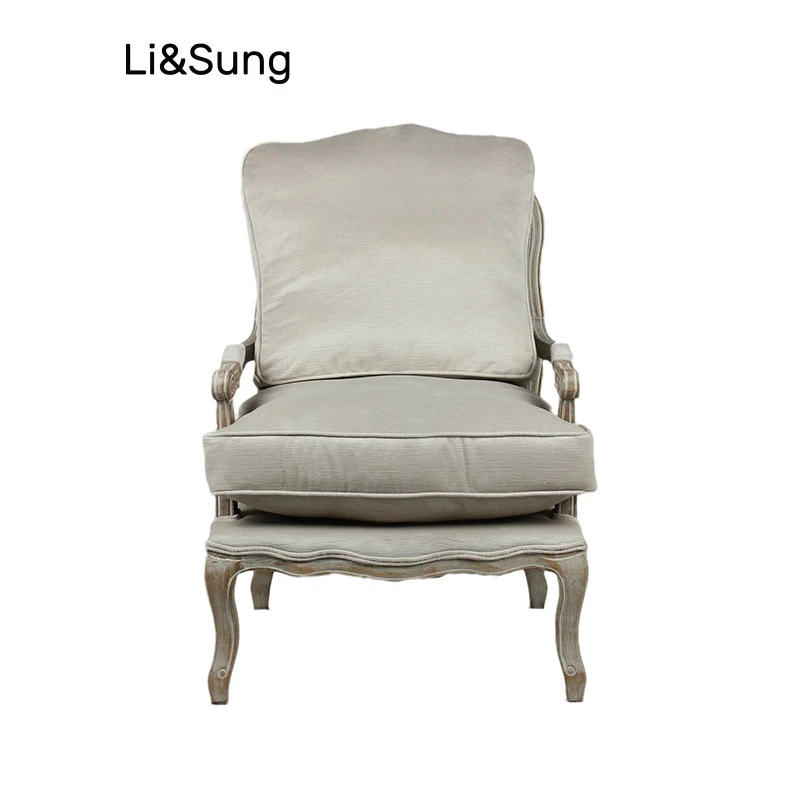 Li&Sung 20115 Classical French Style Vintage Solid Wooden Antique Carved Living Room Accent Chair Armchai