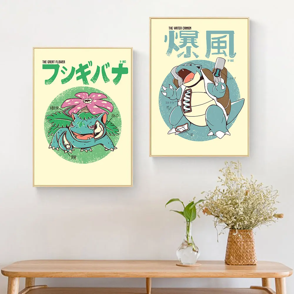 Canvas Painting Anime Pokemon Introduction to the Internal Body Poster Peripherals Charizard Blastoise Kawaii Picture Wall Decor