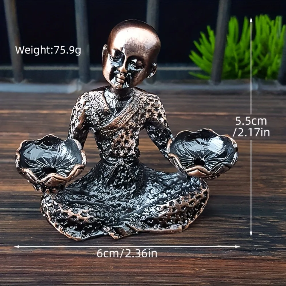Creative Arhat and Monk Figurine with Lotus Retro Home Decoration Desktop Tea Pet Chinese Craft Ornament Gift Buddha Statue