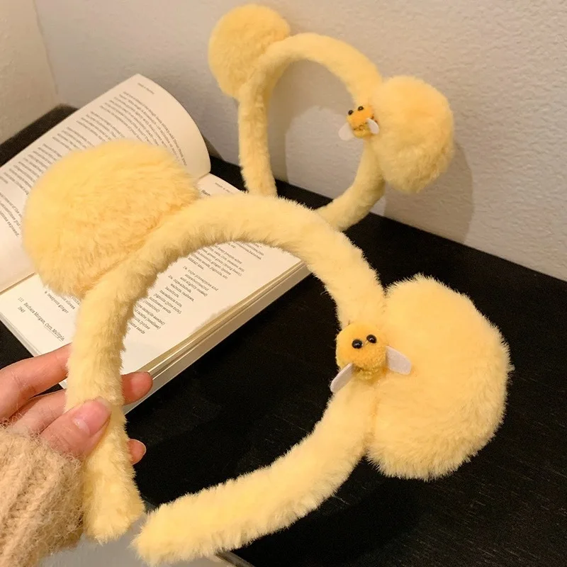 Cute Bee Bear Ears Plush Hairband Women Girls Wash Face Lovely Animal Headbands Cosplay Hoops Band Fashion Hair Accessories