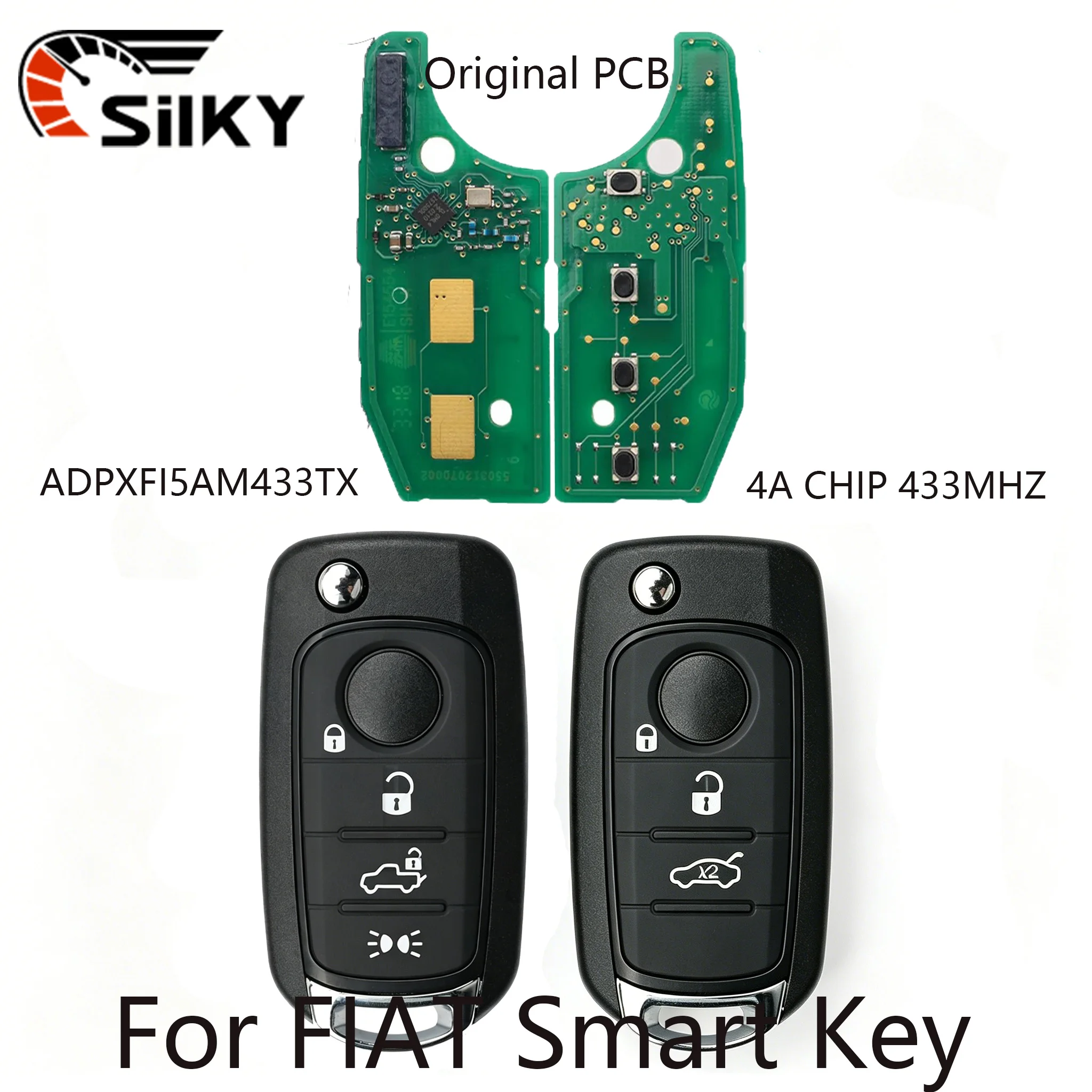 

SilKY For Fiat 500X Egea Tipo Toro Crono 2016 2017 2018Original 4A Chip 433MHz SIP22 Flip Car Remote Control Key 2ADPXFI5AM433TX