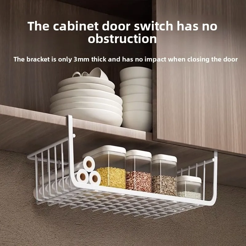 

1pc White/Black Hanging Net Basket Iron Material Large Capacity Hanging Under Cabinet Wall Wardrobe Storage Basket Kitchen Tools