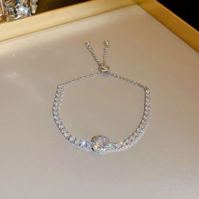 Lnngy 6,5 mm Moissanit-Halo-Armband für Damen, 14 Karat Gold gefüllt, einreihig, Zirkon, verstellbare Armbänder, Handschmuck, Geschenke – Detail 4