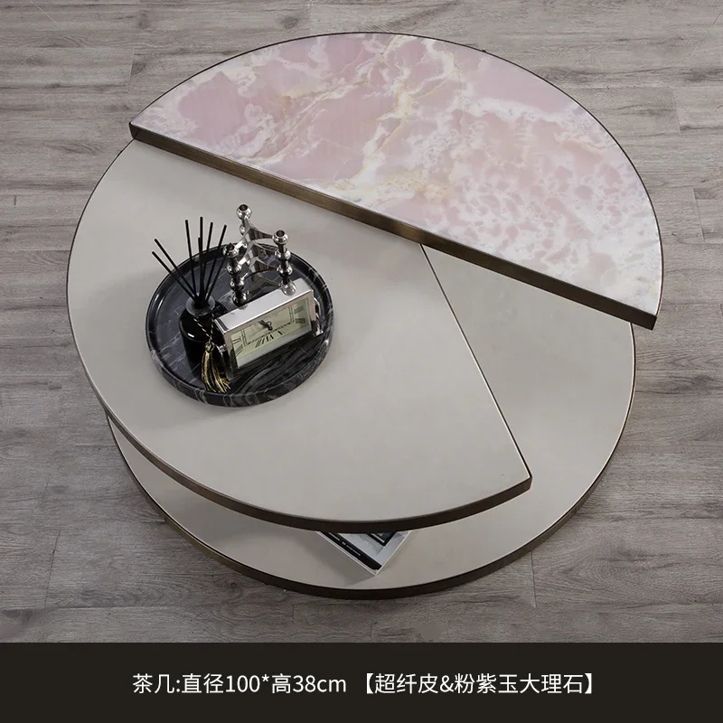 

Mild Luxury Marble Living Room Stainless Steel round Table Designer Simple High-End Luxury Stone Tea Table