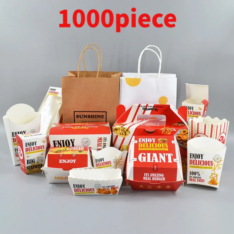 

10 00piece.Custom.MDonalds French Fried Chicken Chips Takeaway Fast Food Packing Custom Print Kraft Hamburger Burger B