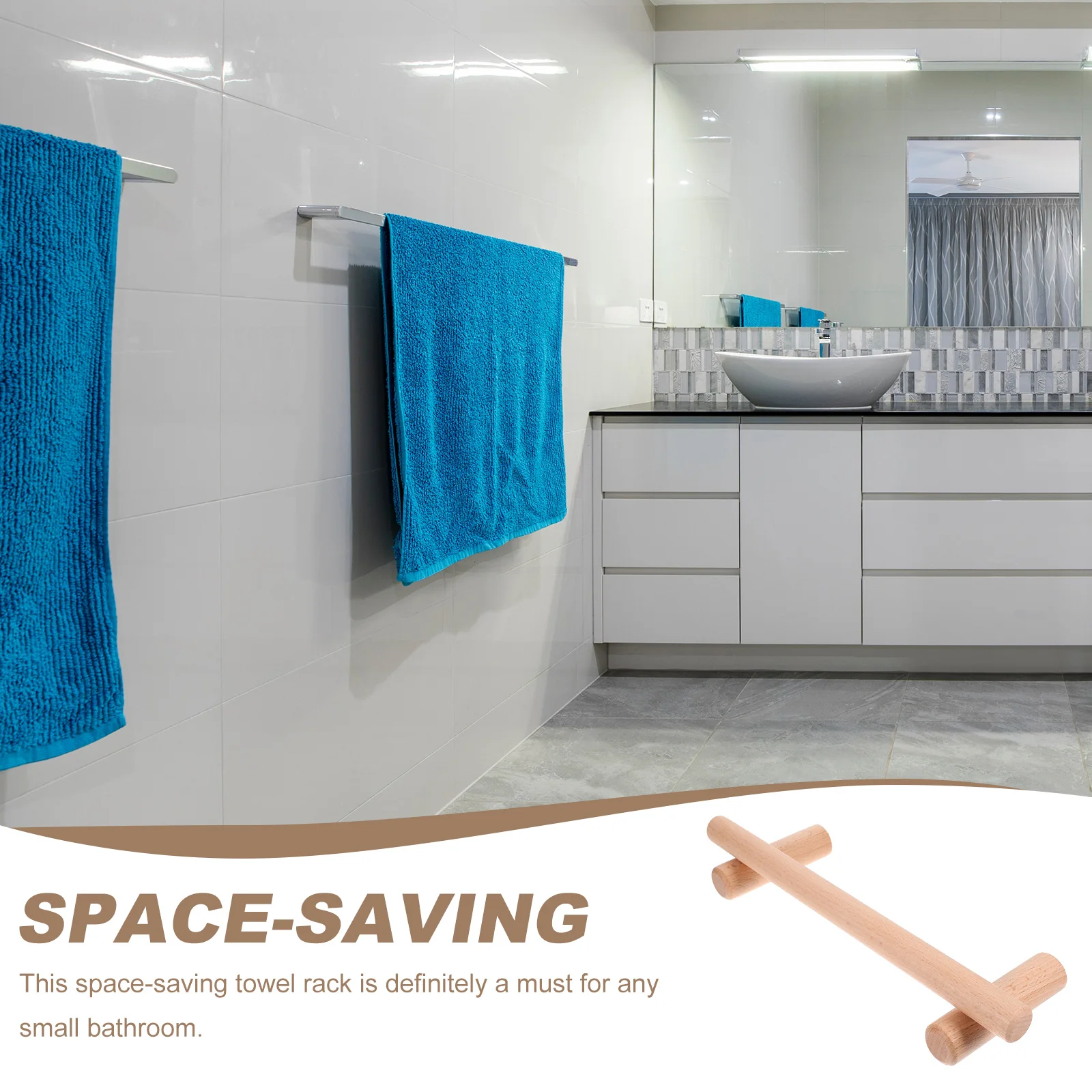 

Solid Wood Single Rod Towel Rack Bathroom Kitchen Organizer Storage Hanging Space Saving Hygienic Surface Durable Wooden