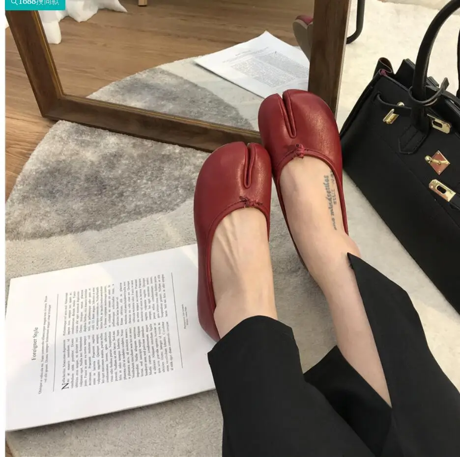 Korean Style Horse-Shoe Split-Toe Ballet Shoes Women's Flat Mary Jane Shoes Slip-On Pig's Trotters Versatile Grandma Flat Loafer