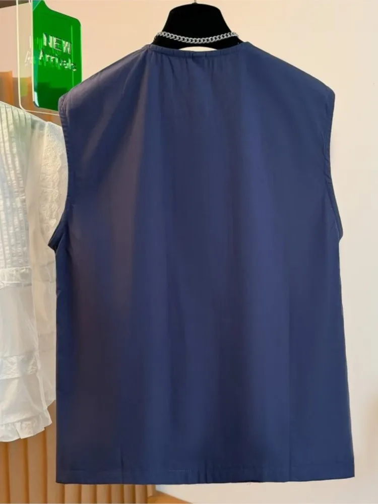 Solid Vest for Women Summer Korean Style Casual Loose Asymmetric Button Design Sleeveless Tanks O-neck Women Clothing Y2k Tops