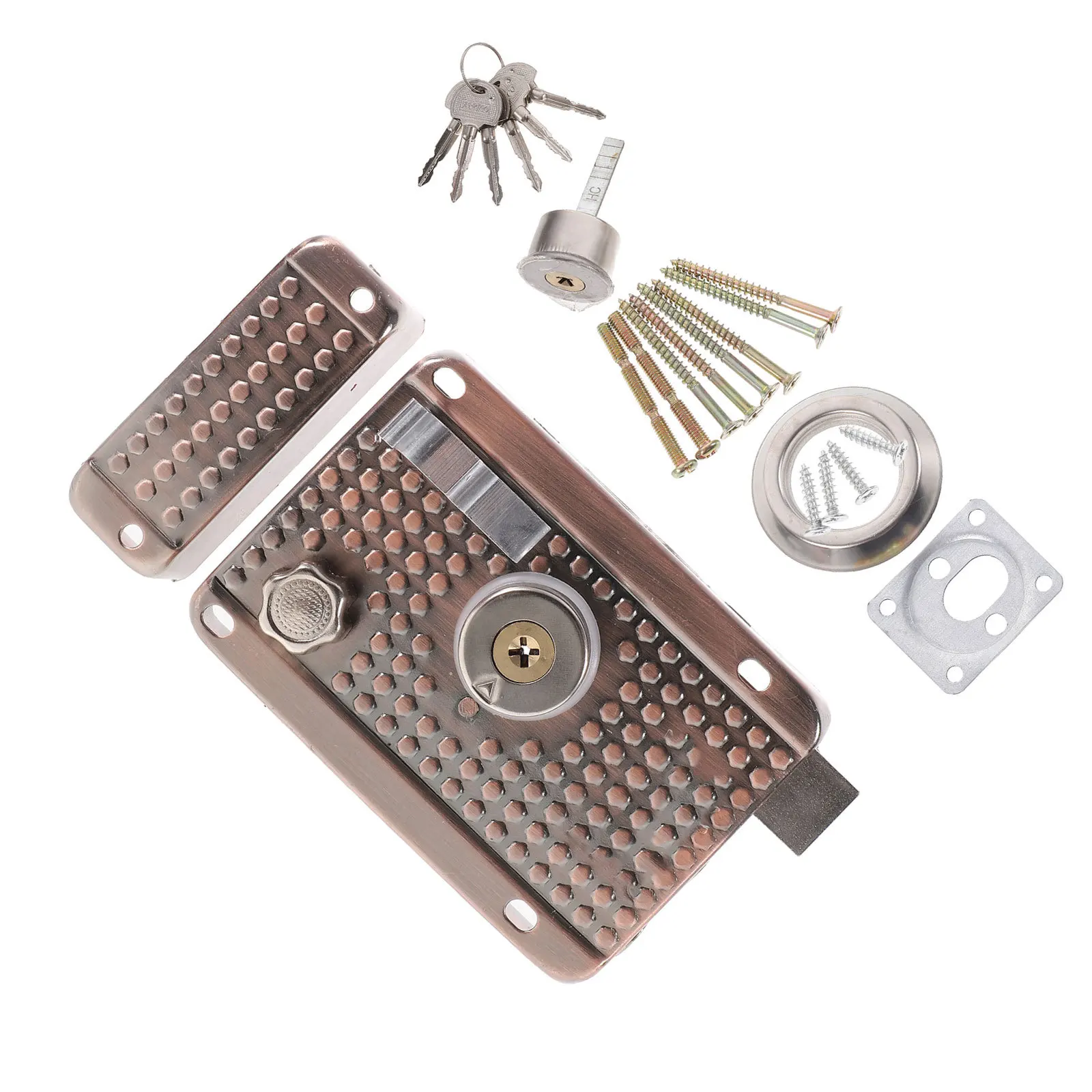 

1Set Dead Bolt Lock for Exterior Door Vintage Style Solid Copper Security Door Knob Replacement High Strength Steel Anti-Theft