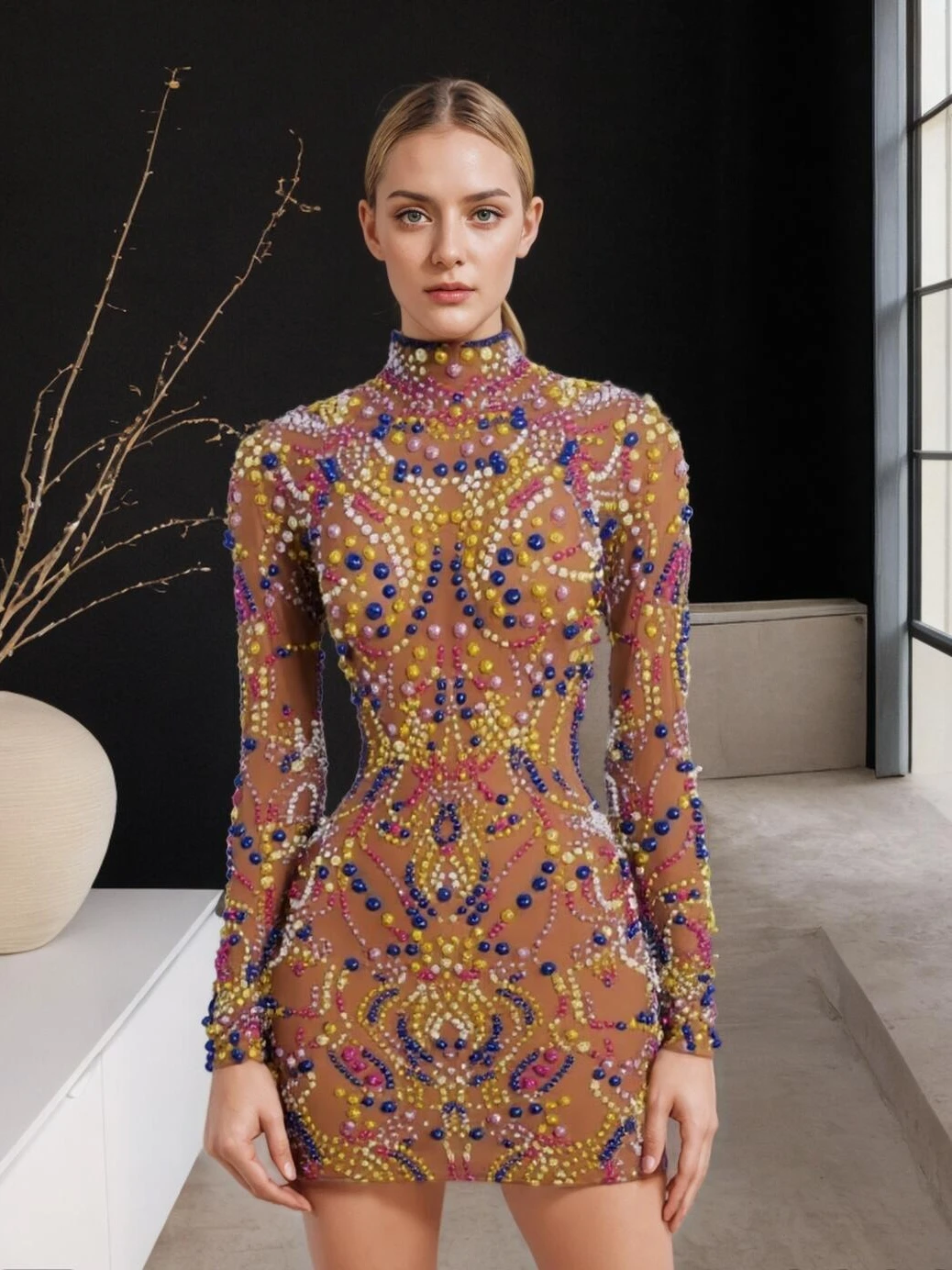 

Rhinestone Butterfly Print Dress Bar Cosplay Stage Costume Chic And Sweet Evening Dress Vestidos De Mujer Elegantes Para Fiesta