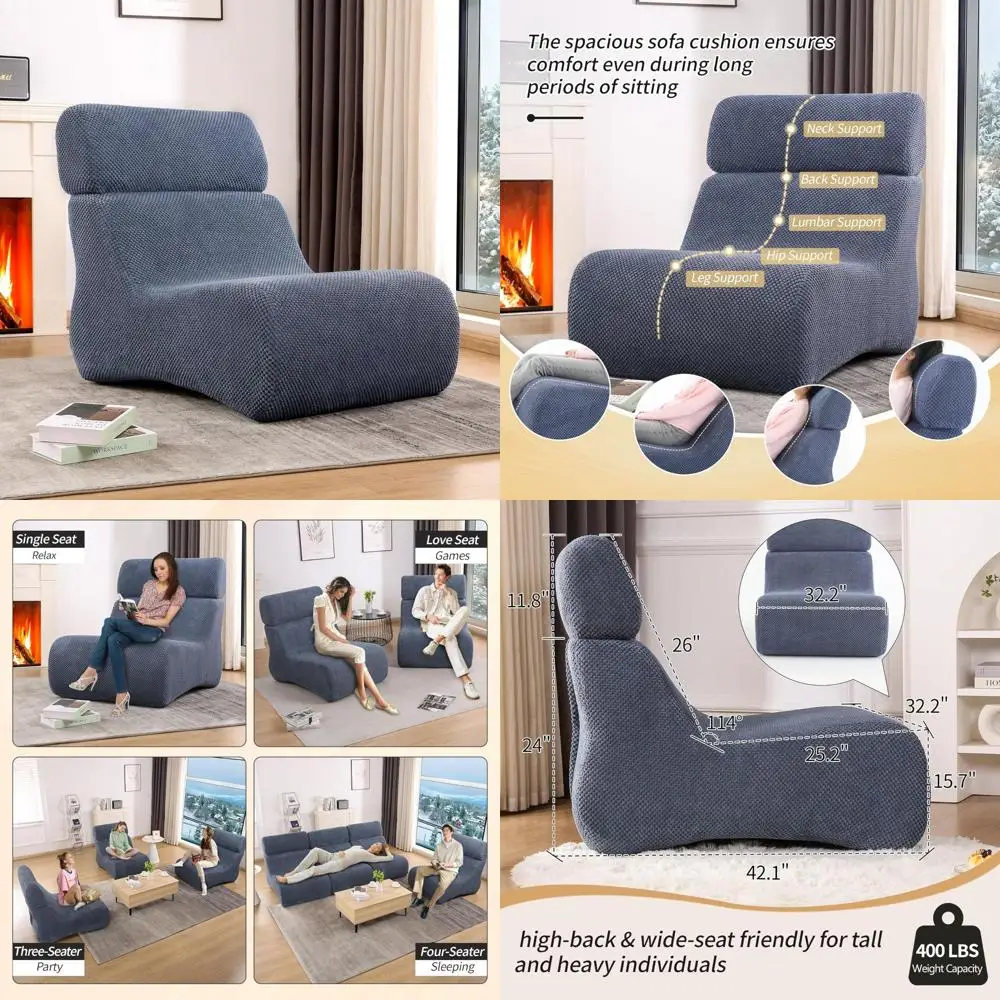 

Compact Chaise Lounge Sofa for Small Spaces, Adult Lazy Floor Seating, Cloud Comfort Sofas for Living and Bedroom Use
