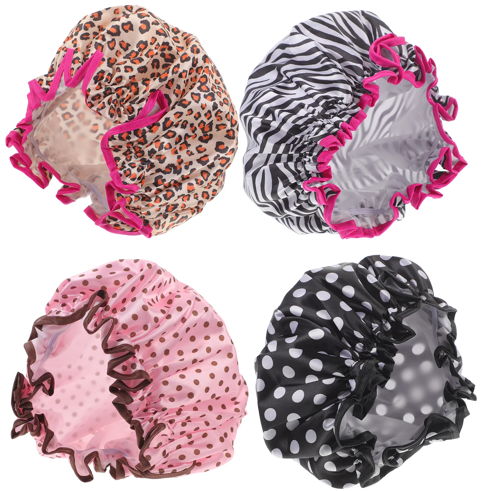 

4 Pcs Shower Caps Waterproof for Women Double Layer Hair Bath Large Reusable Women's
