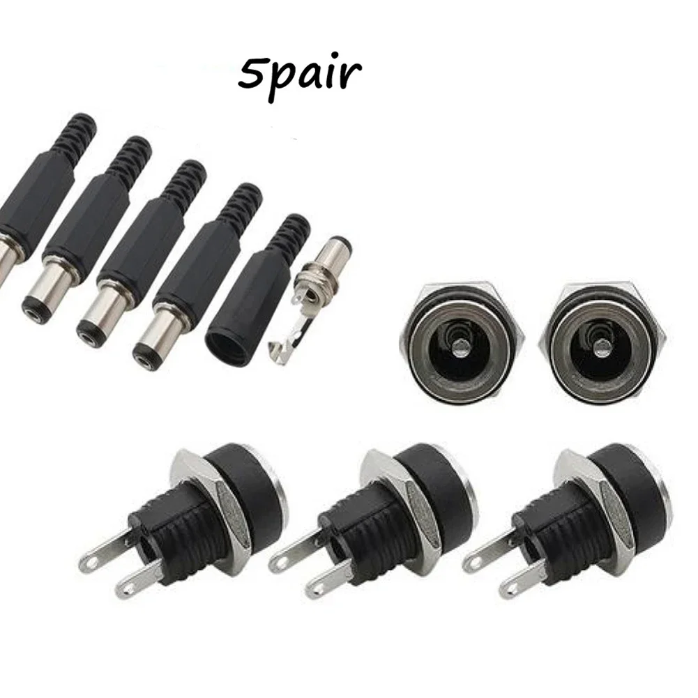 10 Pieces DC 12V Connector Power Plug Male Female Jacks Socket Nut Panel Mount DC Power Adapter Connector 5.5x2.1x9mm