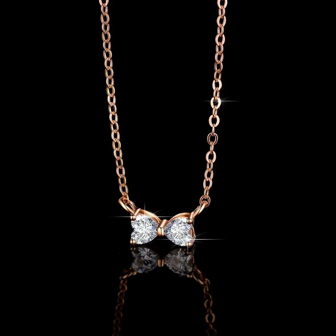 Lumira Women's Bow Pendant Moissanite Necklace 0.6 Carat 18K Rose Gold Collar Chain Fashion Wedding Party Charm Jewelry