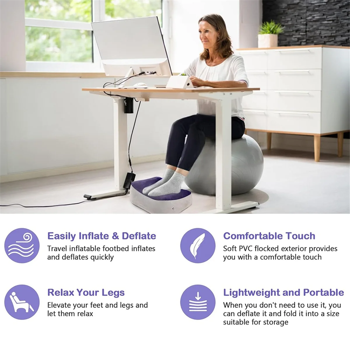 ABNQ PVC Inflatable Foot Pad Pillow, Travel Flocking Pillow Relaxation Pad Outdoor Foot Massage Pad