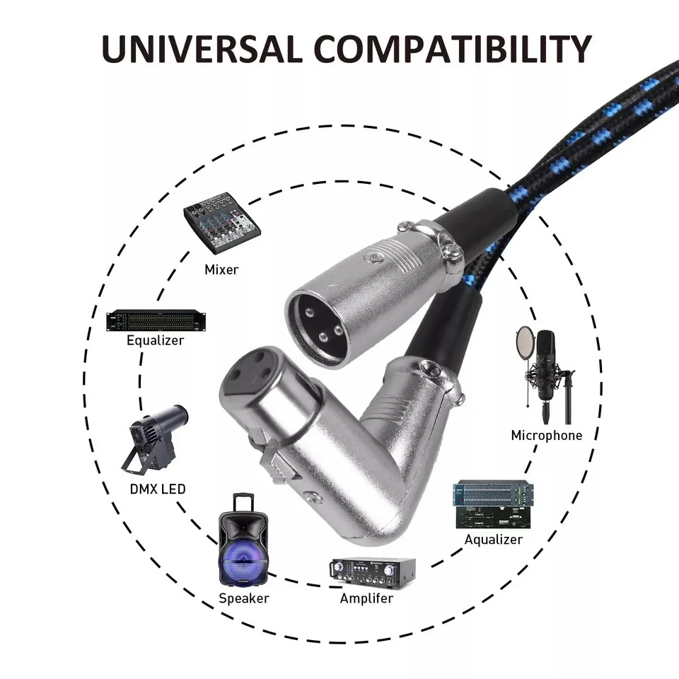 XLR Cable Male to 90 Degree Female Audio Cables Cannon Balanced XLR Karon Microphone Mixing Console Sound Card Extension Line
