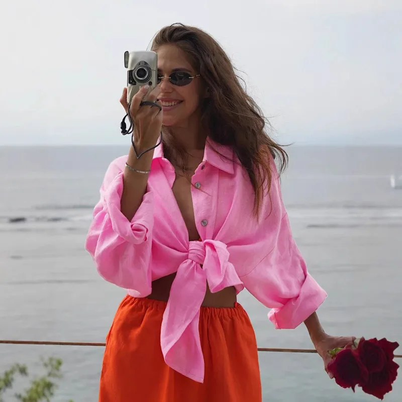 Spring Summer Versatile Casual Shirt Fashion Solid Color Loose Shirt New Lapel Single Breasted Sunscreen Jacket Long Sleeved Top