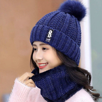 Winter Knitted Scarf Hat Set Windproof Neck Protective Warm Thickened Scarf Thick Warm Skullies Beanies Hats For Women