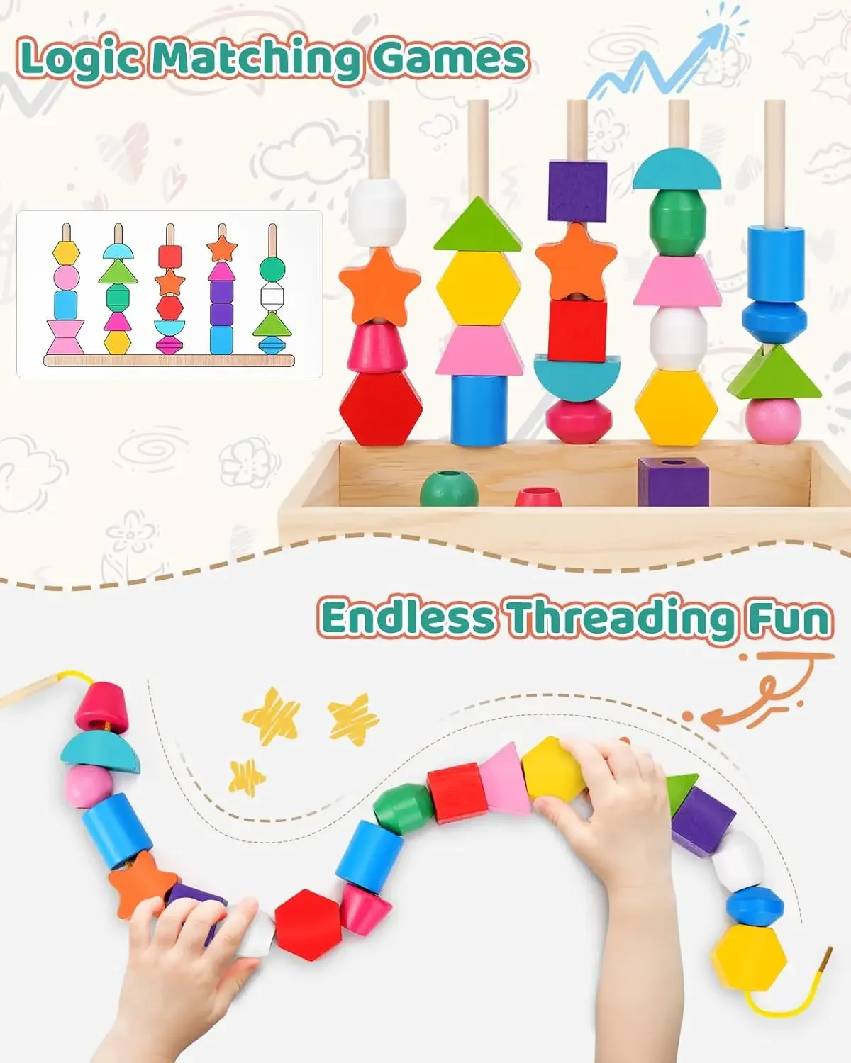 ألعاب مونتيسوري لعمر 3 سنوات، ألعاب التراص للأطفال الصغار، مكعبات التراص، خرز الأربطة، ألعاب ما قبل المدرسة ذات الشكل المتطابق، مونتيس