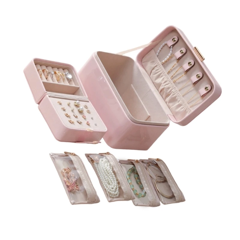 

652F Compact Travels Jewelry Case With Layered Interior Jewelry Storage Box For Necklace Earring Protections & Organization