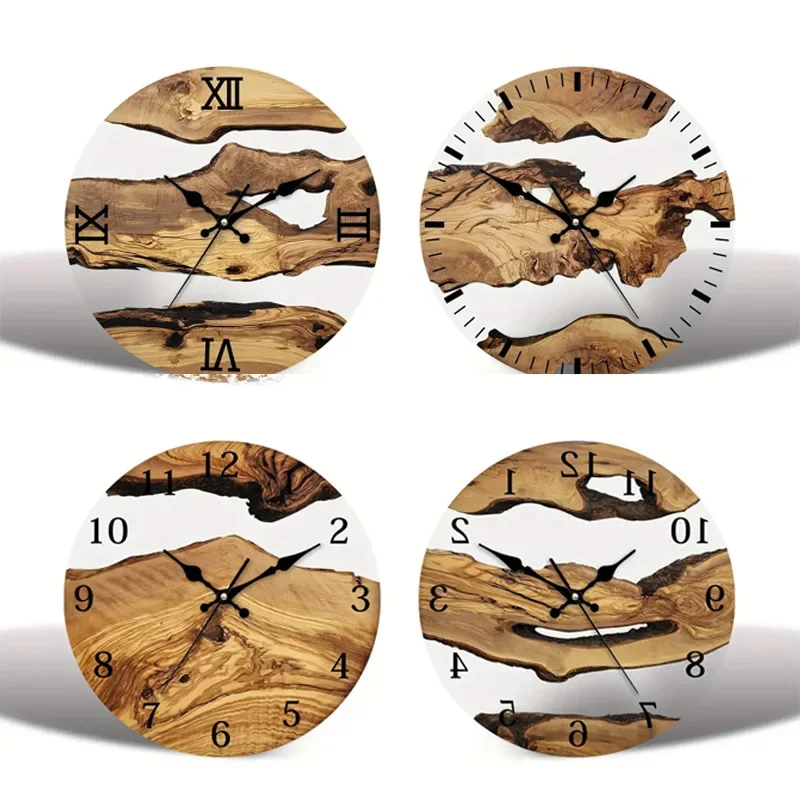 30cm Wood Grain Vintage Wall Clock Wooden Silent Wall Clock Transparent Tempered Glass Silent Wall Clocks for Living Room
