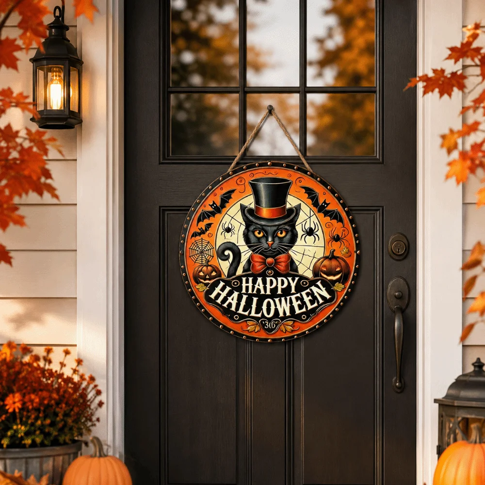 Wooden Halloween Door Decorations Cat Witch 2D Flat Wall Decoration Funny Ghost Pumpkin Hanging Decoration Halloween Party