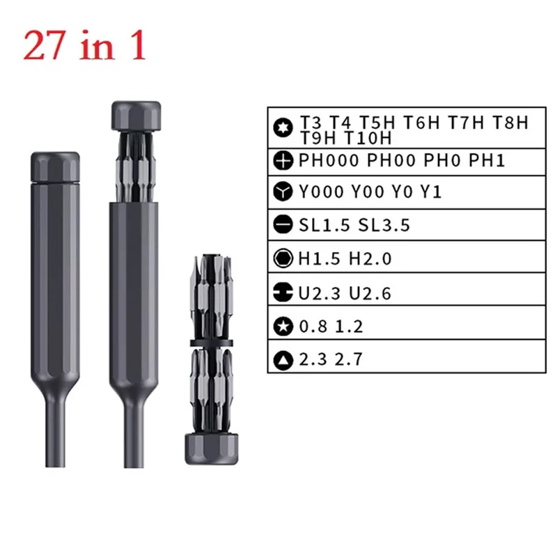 New 27-in-1 Manual Screwdriver S2 Alloy Tool Steel Material Built-in Double Bit Watch Glasses Precision Magnetic Screwdriver Set