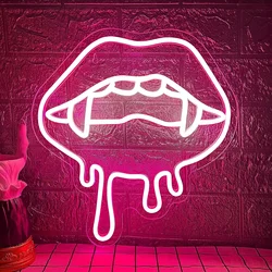 Vampires Lips Neon Light for Wall Decor for Party Aesthetics Decoration Creative Neon Sign for Unique Gift Bedroom Bar Room Art