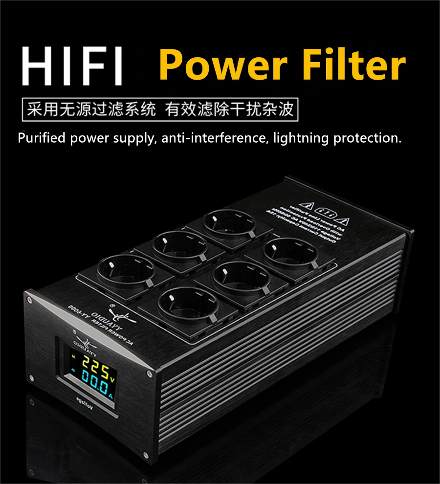 HiFi Power Filter Eu Plug Power Noise Filter Amplifier Power Conditioner EU Outlets Power Strip Purifier /lightning protection