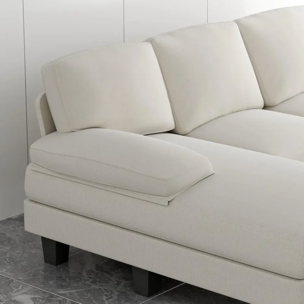 Convertible Sectional Sofa Couch, 4-Seat Sectional Sleeper Sofa with Double Chaise & Memory Foam