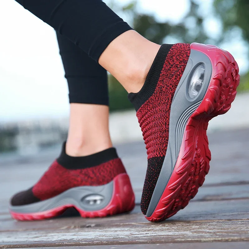 Damen-Walking-Trainer, modische Fly-Weave-Socken-Sneaker, atmungsaktive, bequeme Pflegeschuhe, lässige Plateau-Loafer, rutschfest – Detail 14