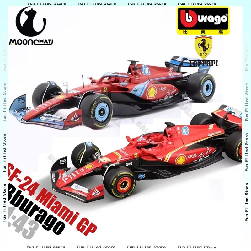 Bburago Wholesale 1:43 Ferrari Sf-24 Miami Gp Sf-24 Formula One F1 16 # Leclerc 55 # Sainz Die Casting Model Alloy Car Collectio