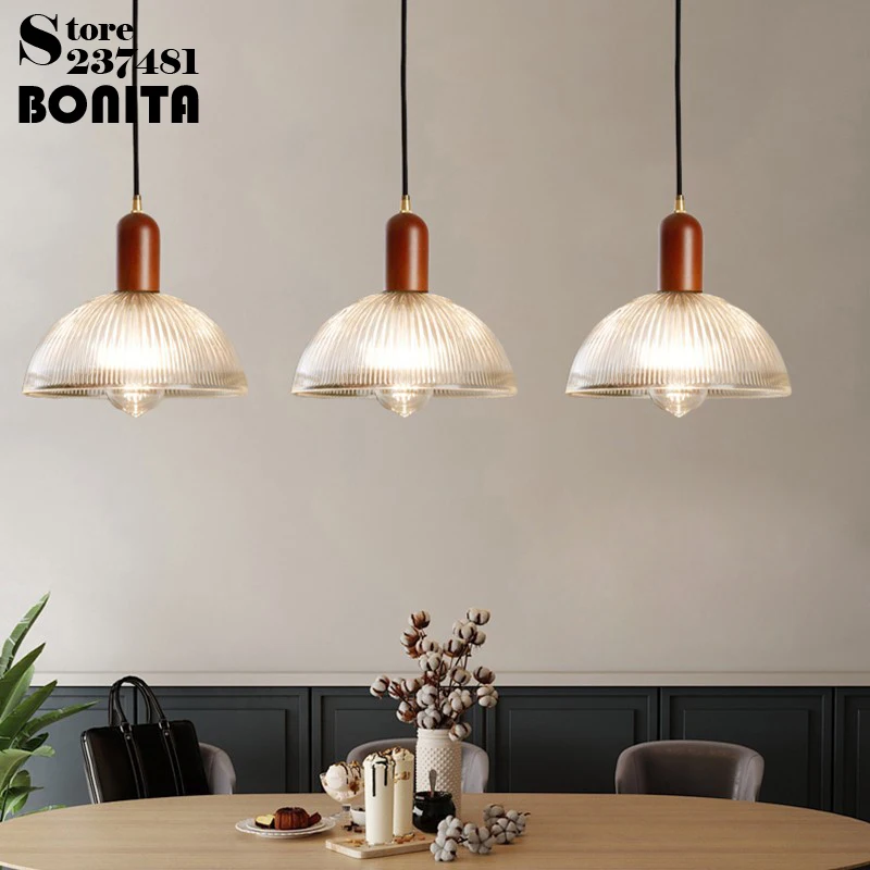 

Retro Pendant Lighting Log Wind Nature Simplicity Dinning Room Bar Bedside Walnut Log Solid Wood Stripe Glass Cord Pendant Lamp