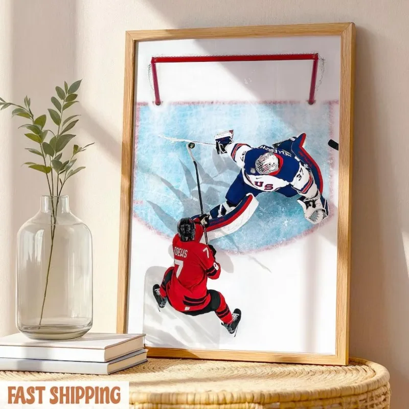 Connor H-Hellebuyck Legendary Save Ice Hockey Sports Iconic Moment Poster Canvas Painting Wall Art Pictures Home Decor Gift